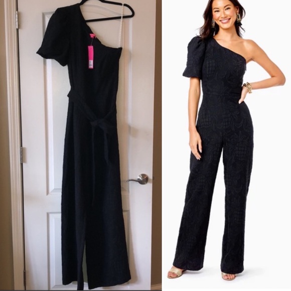 NWT Lilly Pulitzer Brialyn One Shoulder Jumpsuit: Pineapple Pucker Jacquard, 14. - Picture 1 of 10